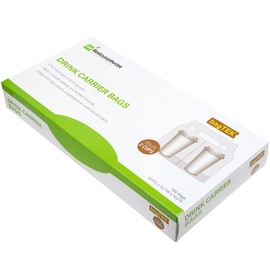 Restaurantware Bag Tek Plastic Drink Carriers 100 Double Cup Plastic Bags For Cups - Disposable With Handles Clear Plastic Drink Delivery Bags For Delivery Coffee Tea Juice