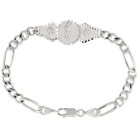 Sterling Silver St. Jude Bracelet for Women with Figaro Links Diamond Cut Finish 1/2 inch Wide 7 inch Long