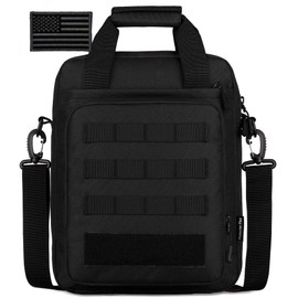 Protector Plus Tactical Messenger Bag Men Military MOLLE Tote Sling Shoulder Pack Tool Briefcase Assault Gear Handbags Case Outdoor Utility Carry Satchel (Patch Included), Black