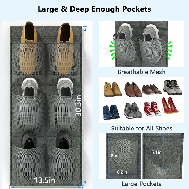 DEYILIAN 2 Pack RV Shoes Storage, 12 Large Mesh Pockets