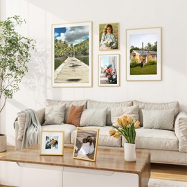 RICHFOCUS 8x8 Picture Frame Set of 3|Square Frame 8 x 8 Matted to 4x4 Gold|8x8 Metal Aluminum Photo Frames with Stand for Tabletop or Wall Hanging|Hardwares Included