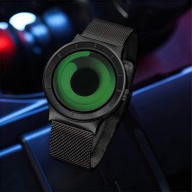 MASTOP Watches for Men Fashion Creative Liquid Movement Original Design Starry Sky Vortex Watch Men Steel Mesh Men's Watch Clock Round Unique Wristwatch Minimalist Gradient Color (Black Green)