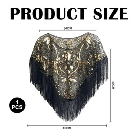 RELKLYU 1 Piece For Women Sequin Scarf Elees Versatile Scarf Tassel Scarf Vintage Scarf Party Costume Accessories, Black and Golden, M