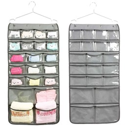 NIMES Hanging Closet Underwear Sock Bra Organizer Dual-Sided Accessories Storage with 42 Clear Pockets (Grey)