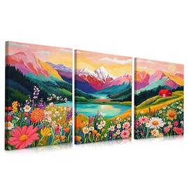ForJoy Boho Colorful Wall Art Set of 3 Piece Boho Colorful Wall Art Forest Mountain Wall Decor for Home Living Room Office Decor 12x16 In