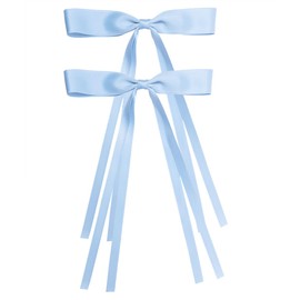 Hair Bow Clip Penta Angel 2Pcs 6" Hair Ribbon Bowknot Tassel Alligator Barrette with Long Tail Decorative Hair Styling Accessory for Women Girls Wedding Party Decor (Blue)