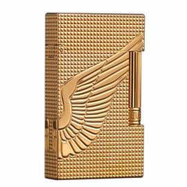 Classic Brass Lighter, Exquisitely Carved Angel's Wings Side Slide Ignition Butane Lighter, Men, Dad, Husband, Unique Collectible (Gold)