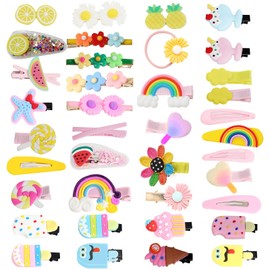 38 Stück Haarspangen für Mädchen, BetterJonny Haarspangen für Mädchen, Haarspangen für Babys, Farbe Haarspange aus Metall, Obst, Süßigkeiten, Eiscreme, Blumen, niedliches Motiv, Haarnadeln