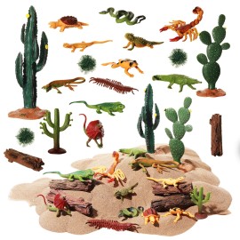 Sratte 26 Pcs Desert Animals Figures Diorama Kit, Reptiles Toys Lizard Snake Cactus ...
