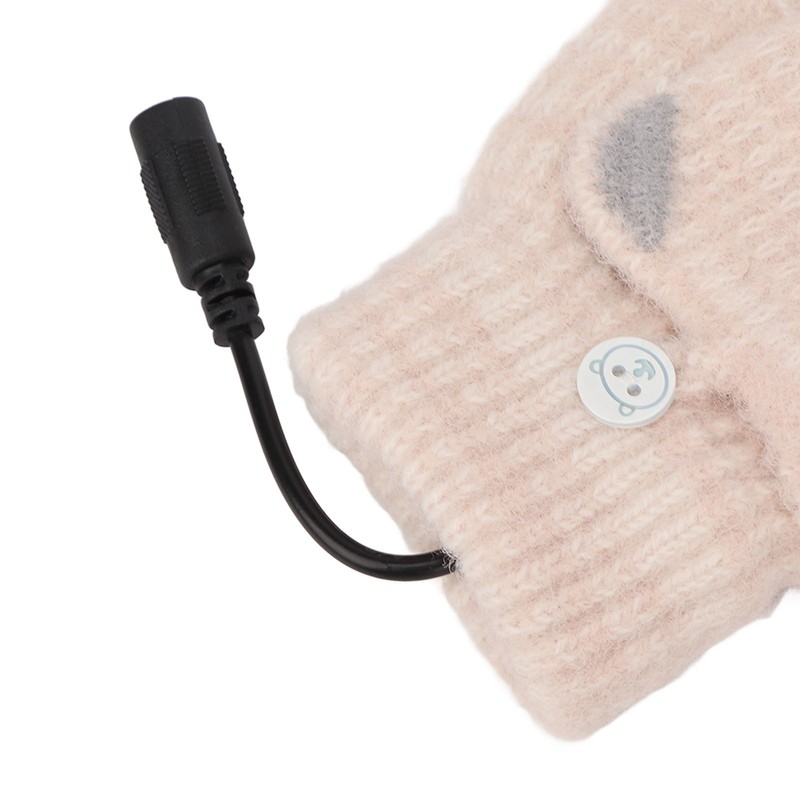 USB Heated Gloves Mitten Men Women Winter Knitted Fingerless Hand