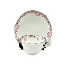有田焼 Text Mountain Kilns, Platinum Pink Sakura Wheels Flower Shallow Type Coffee Cup & Saucer 19018 