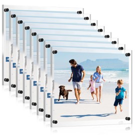 Yalikop 8 Pack Acrylic Floating Picture Frame 8.5 x 11 Inches Wall Mount Frameless Photo Frames Double Panel Clear for Home Office Photo Display, Full Size 9.6 x 13.2 Inch(Black)