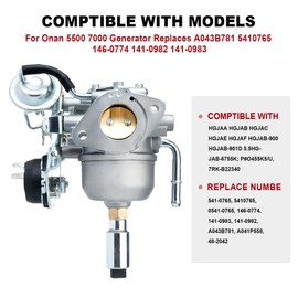 541-0765 Carburetor for Onan 5500 7000 Grand Marquis Gold Generator HGJ Series HGJAA HGJAB HGJAC HGJAE HGJAF for Onan 5500 Carburetor Parts 5410765 0541-0765 146-0774 141-0983 141-0982