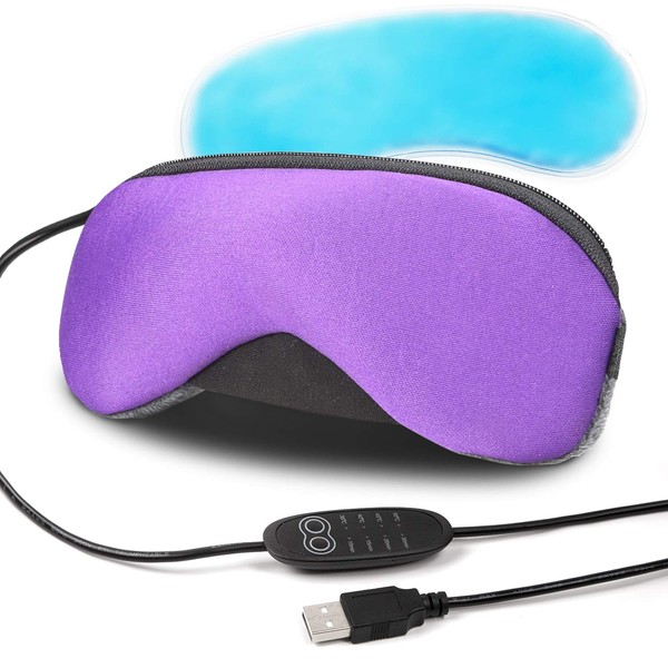 Portable Cold and Hot USB Heated Steam Eye Mask + Reusable Ice Gels for Sleeping, Eye Puffiness, Dry Eye, Tired Eyes, and Eye Bag with Time and Temperature Control, Best Thanksgiving Gift