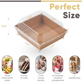 ZHPLIX ZHPLIX 50 charcuterie boxes with clear lids,sandwich box,disposable charcuterie boards with lids, mini charcuterie boxes 5" Dessert Box for Sandwiches, Cookies, Sushi, Cake Slice (Brown)