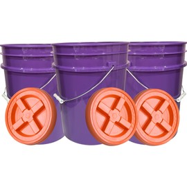 House Naturals 5 Gallon Purple Food Grade Plastic Bucket with Screw on Gamma lid, BPA Free, Made in USA (Pack of 3) (Purple Bucket with Orange Gamma)