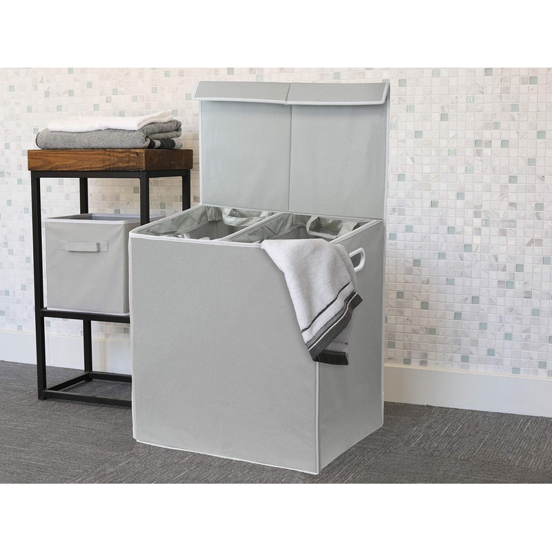 Simple Houseware Double Laundry Hamper with Lid and Removable Bags,