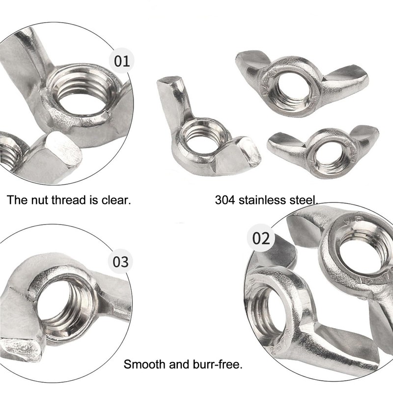 M6 Wing Nuts, 304 Stainless Steel Butterfly Wing Nut, Heavy