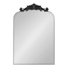 Kate and Laurel Arendahl Ornate Beveled Frameless Arched Mirror, 20 x 30, Black, Decorative Baroque Style Wall Mirror with Ornamental Crown Top