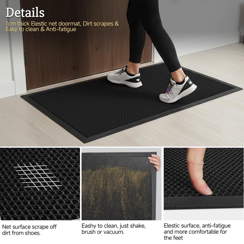 LVETOLS 3'x 5' Elestic Dirt Trapper Doormat with Rubber Backing(Jet