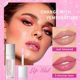 XTJXTJ Magic Color Changing Lip Oil Ph, Warm Change Glitter Lip Gloss，Hydrating Lip Glow Oil, Long Lasting Moisturizing Nourishing Lip Oil, For Dry Lips Lip Care (Pink)