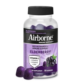 Airborne Elderberry + Zinc & Vitamin C Gummies For Adults, Immune Support Vitamin D & Zinc Gummies With Powerful Antioxidant Vitamins C D & E - 50 Gum