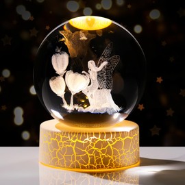 8cm 3D Fairy and Flower Crystal Ball with LED Lamp Base Collectible Paperweight Ornaments, Fairy Gifts for Women Girls for Christmas Birthday