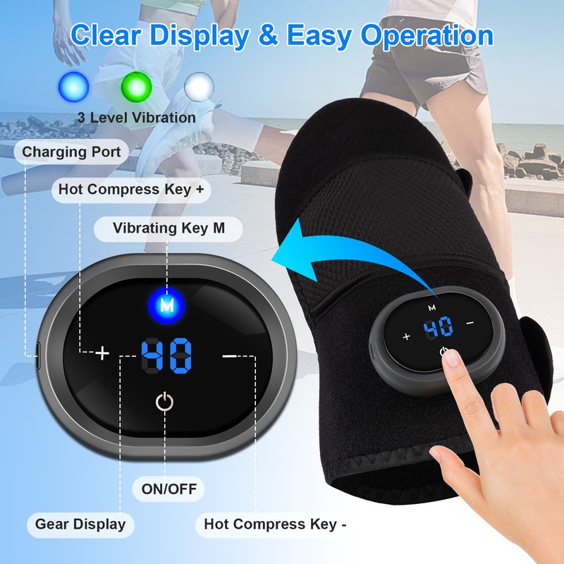 Knee Brace Massager with Heat Vibration, Massage Pain Relief for