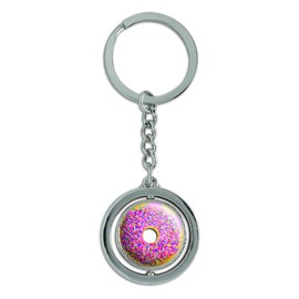 GRAPHICS & MORE Pink Donut Sprinkles Spinning Round Metal Key Chain Keychain Ring