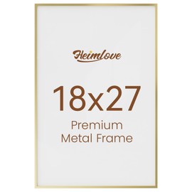 Heimlove 18x27 Aluminum Picture Frame, Metal Picture Frame Wall Mounting Horizontally or Vertically, Photo frame with Tempered Glass - Poster Frame Simple and Elegant Decor for Wall - 1 Pack - Gold
