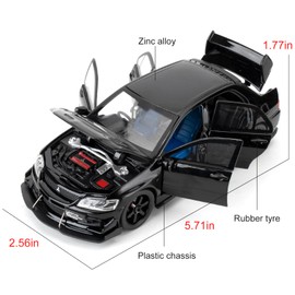 BGHSCA Compatible for 1:32 Mitsubishi Lancer Evolution Model Car, Pull Back Diecast Collectible Toy Car with Sounds and Lights for Kids Boys Girls and Adults, Gift Black
