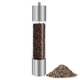 LHS Pepper Grinder Pepper Mill Salt Grinder Refillable- Large Capacity 12 Inch- Peppercorn Grinder Stainless Steel with Adjustable Ceramic Rotor (12", Silver)