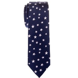 Retreez Classic Stars Woven Microfiber Skinny Tie - Navy Blue with White Stars