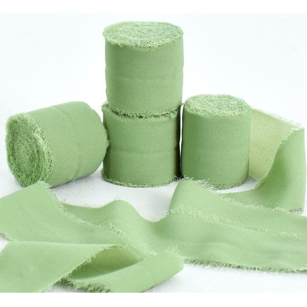 TONIFUL 4 Rolls 1-1/2 Inch Sage Green Lime Green Chiffon