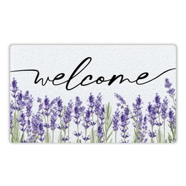 INDAJEDN Welcome Lavender Floral Mats for Front Door Porch Entryway, Summer Purple Lavender Flower Door Mat Doormat Outside Inside Outdoor Indoor Entrance, 17x29 Inch