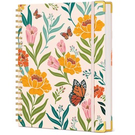 Lindo diario en espiral para mujer, 200 páginas con forro, 8.5 x 11 pulgadas, diarios en espiral grandes A4 con papel grueso de 100 g/m², cuaderno con rayas universitarias para escribir en el trabajo,
