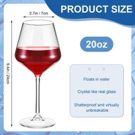 Yiyiring 8 Pcs Floating Wine Glasses - 20 oz Floatable, Unbreakable Plastic Wine Cup - Reusable Stemware for Outdoor, Beach, Poolside