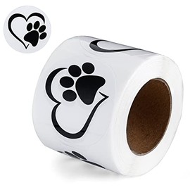 Paw Print Heart-Shaped Stickers for Animal Cruelty Awareness - Stickers for Pet Lovers, Pet Businesses, Animal Clinics, Labels, Scrapbooks and More! Stickers (1 Roll - 250 Stickers)