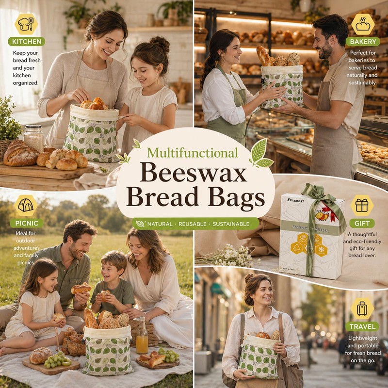 Fruzmzk Reusable Beeswax Bread Bag Sourdough Storage 17 x 13