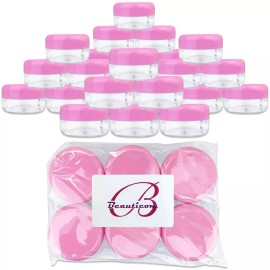 Beauticom 48 Pieces 15G/15ML Round Clear Cosmetic Cream Sample Jars Pink Lids BPA Free