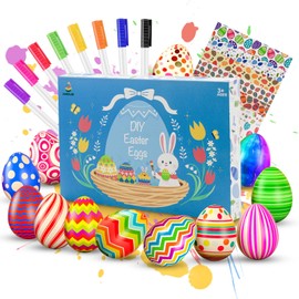 JadeLink Plastic Easter Eggs Painting Children, Pack of 20 Easter Eggs Decoration for Hanging, Colourful Easter Eggs Crafts White with 8 Pens, 20 Hangers, 20 Ribbons and 10 Egg Holders for Outdoor and