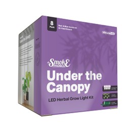 Miracle LED Smokephonics Under The Canopy Indoor Grow Light Kit - Double Plant Yield - Red & Blue Spectrum 150W Replacement Grow Bulbs & 4-Socket Corded Fixture with SproutMatic Timer (8-Pack)