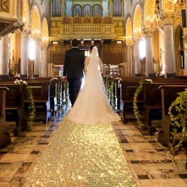 Irenare Aisle Runner for Wedding Ceremony Sequin Glitter Carpet Runway Rug Suitable for Indoor Outdoor Wedding Party Decorations(2 x 15 Feet,Gold)