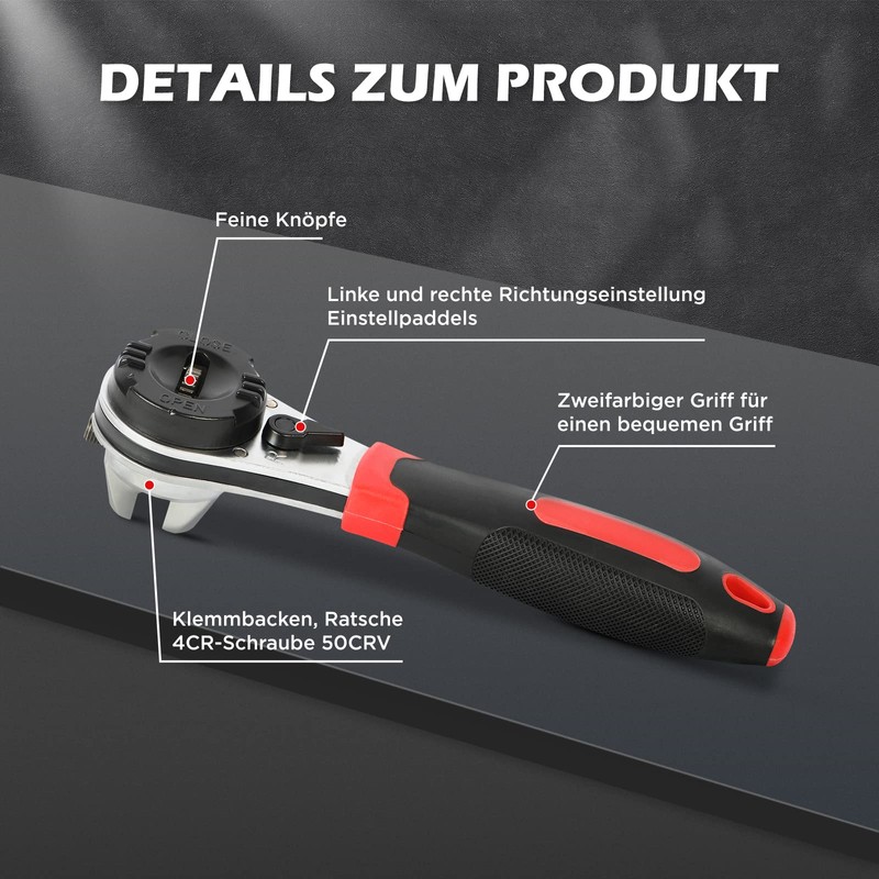 KAISAL Adjustable Ratchet Wrench with Locking Spanner Cr-V Reversible Ratchet