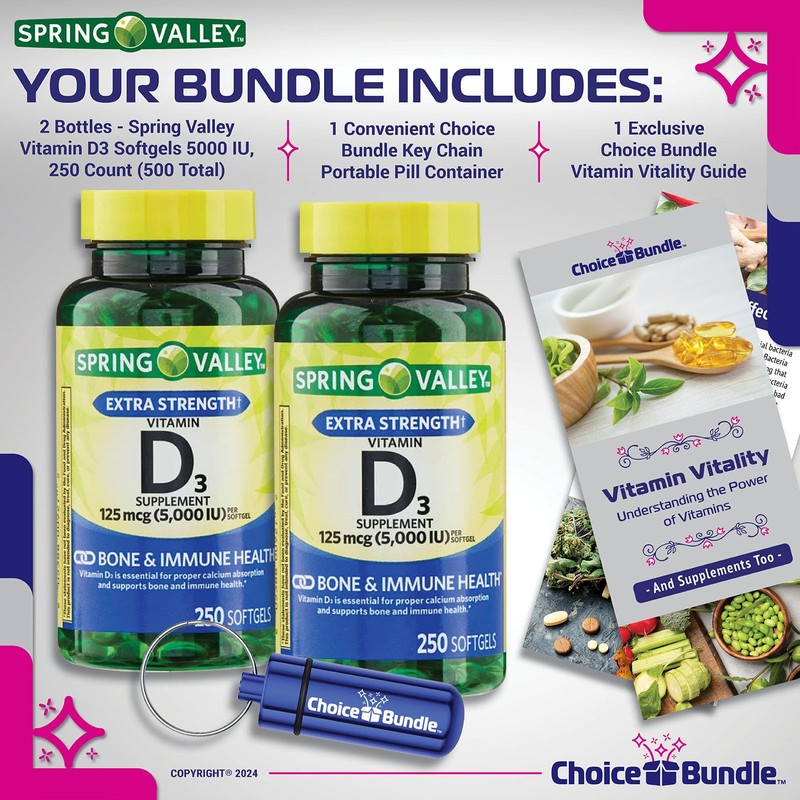 Spring Valley Vitamin D3 Softgels 125 mcg 5000 IU 250