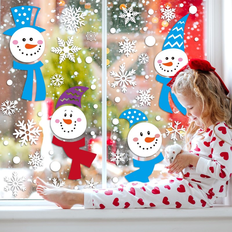 JarThenaAMCS 9 Sheet Winter Window Clings Funny Christmas Snowman Snowflake