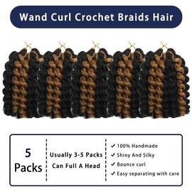 Wand Curl Crochet Braids Hair 8 Inch Jamaican Wand Curl Ombre Crochet Hair Jamaican Bounce Crochet Hair Colored Crochet Braids Ringlet Twist Hair Extension Crochet Hair(5PCS,1BP27)