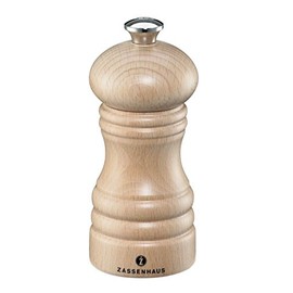Zassenhaus Berlin Wood Pepper Mill, Refillable Pepper Grinder, 4.7-Inch, Natural Beech