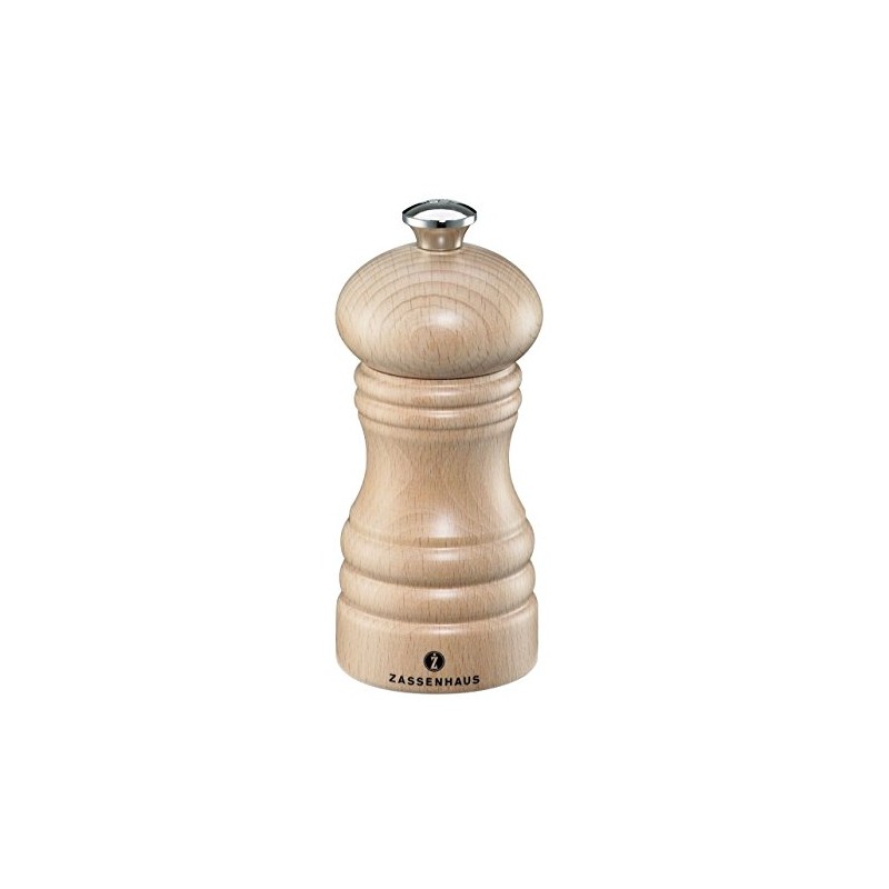 Zassenhaus Berlin Wood Pepper Mill, Refillable Pepper Grinder, 4.7-Inch, Natural