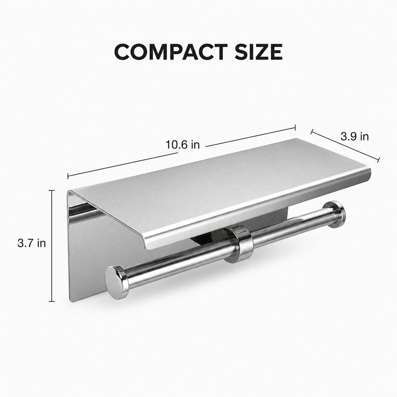 Dual Roll Toilet Paper Holder with Shelf – Stainless Steel
